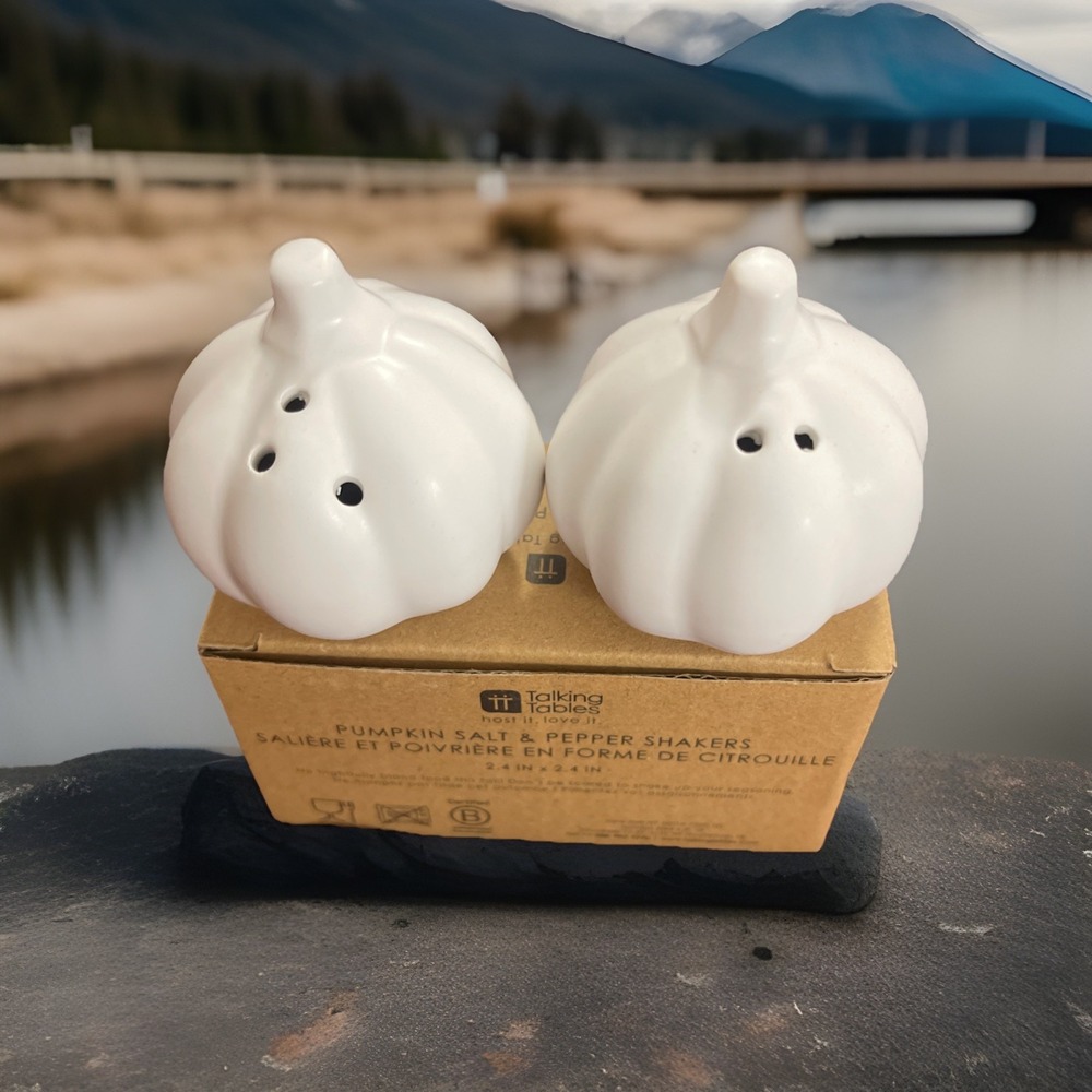 Talking tables white‎ pumpkin salt & pepper shakers 2.4" X2.4" Modern , Holiday